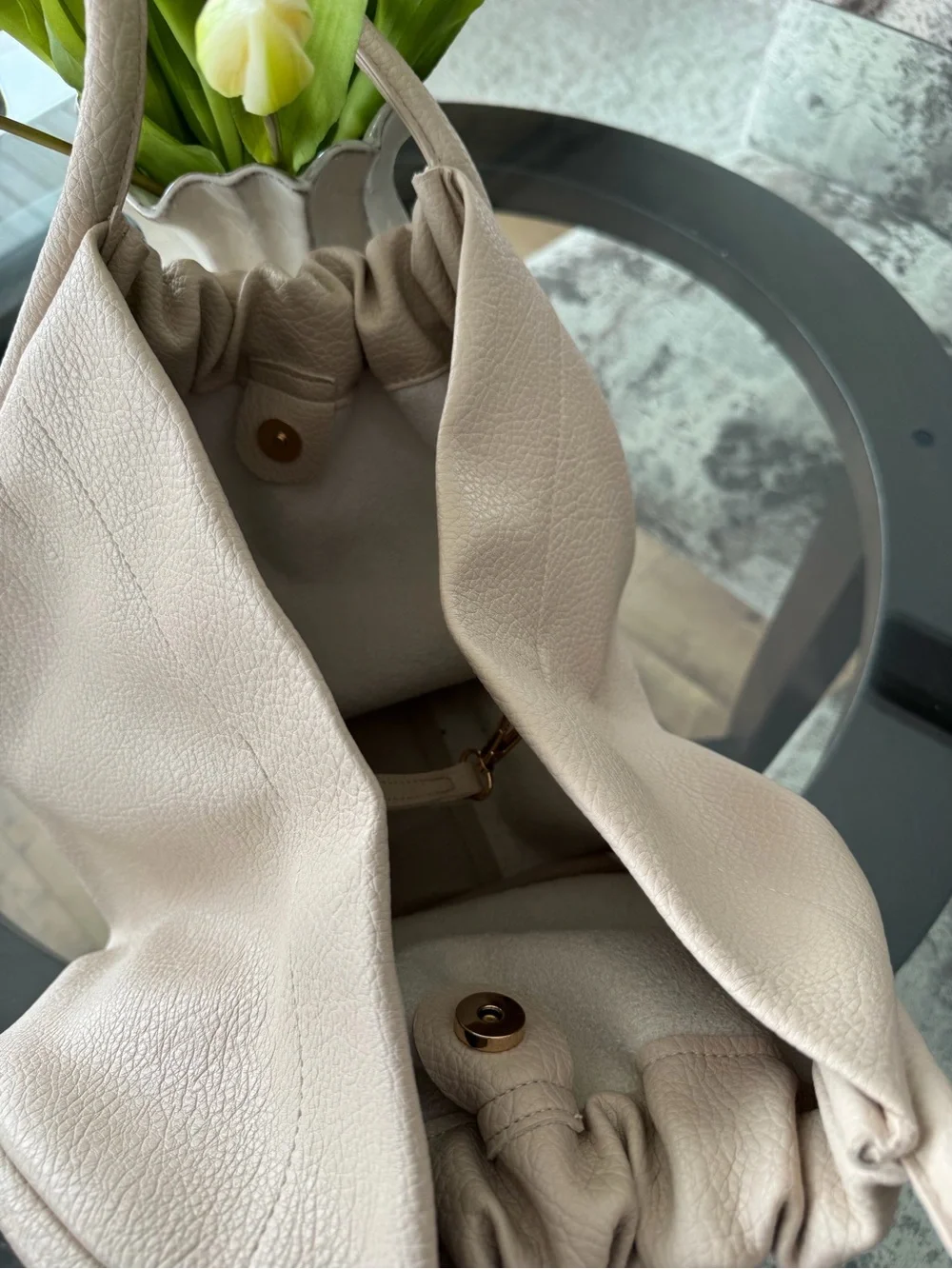 Cost Plus World Market Beige Drawstring Shoulder Bag - Picture 3 of 4